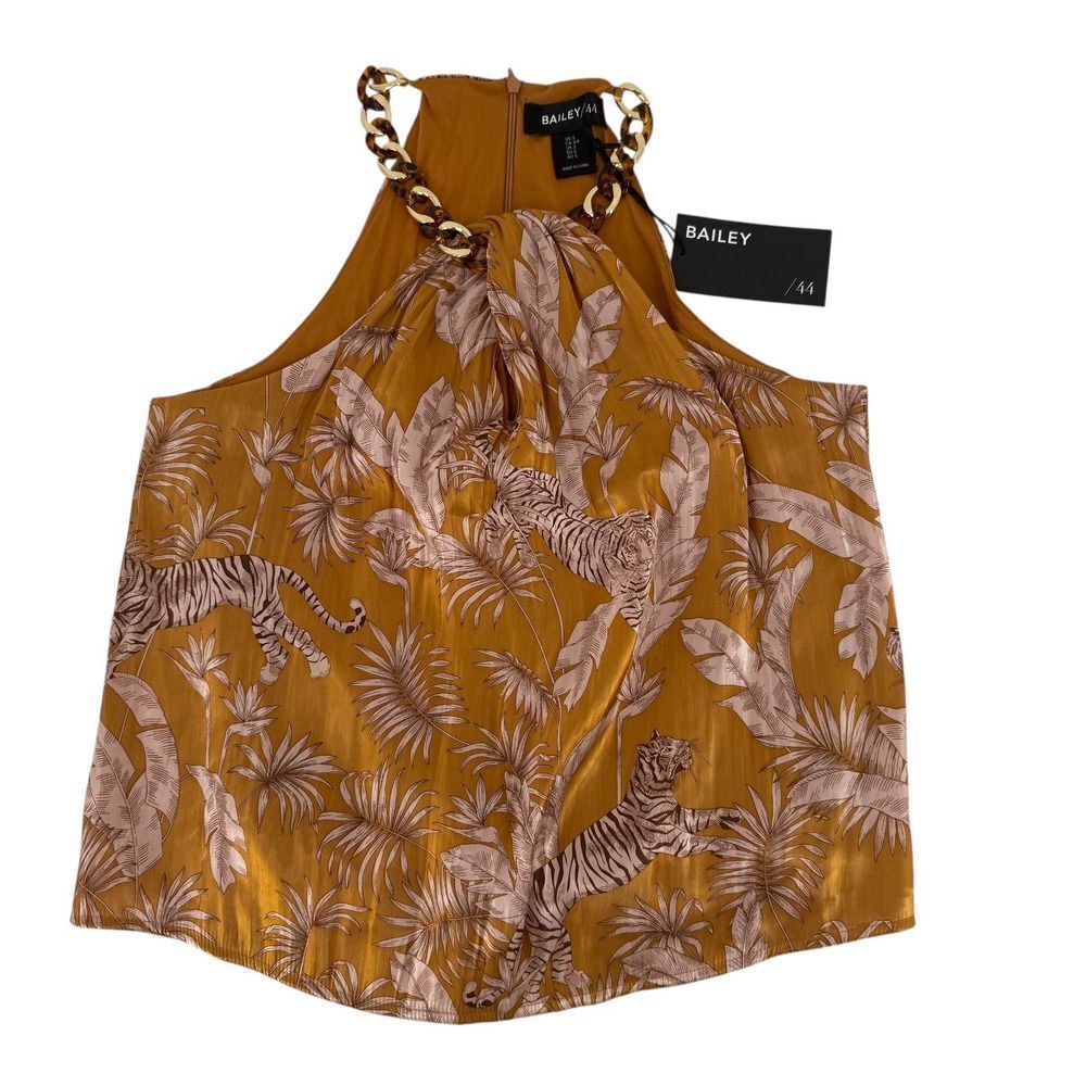 Bailey 44 Halter Top Metallic Tiger Jungle Chain Silky Orange Size S Vacation
